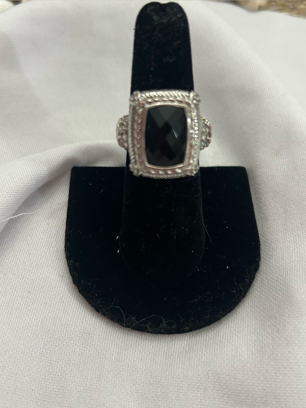 Judith Ripka Sterling Silver Black Onyx Statement Ring Size 7